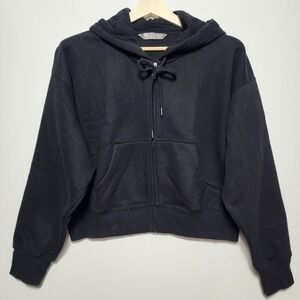 Tuff Athletics Women's Cropped Cotton Fleece Black Full Zip Hoodie